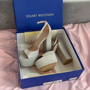Stuart Weitzman Silver Sparkle Platform Heels Size 7